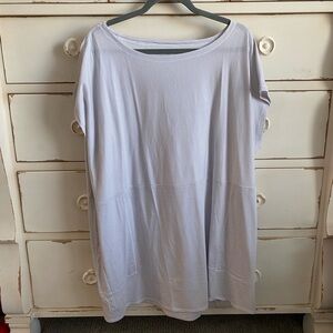 Eileen Fisher Light Gray Striped Short Sleeve Tunic Top